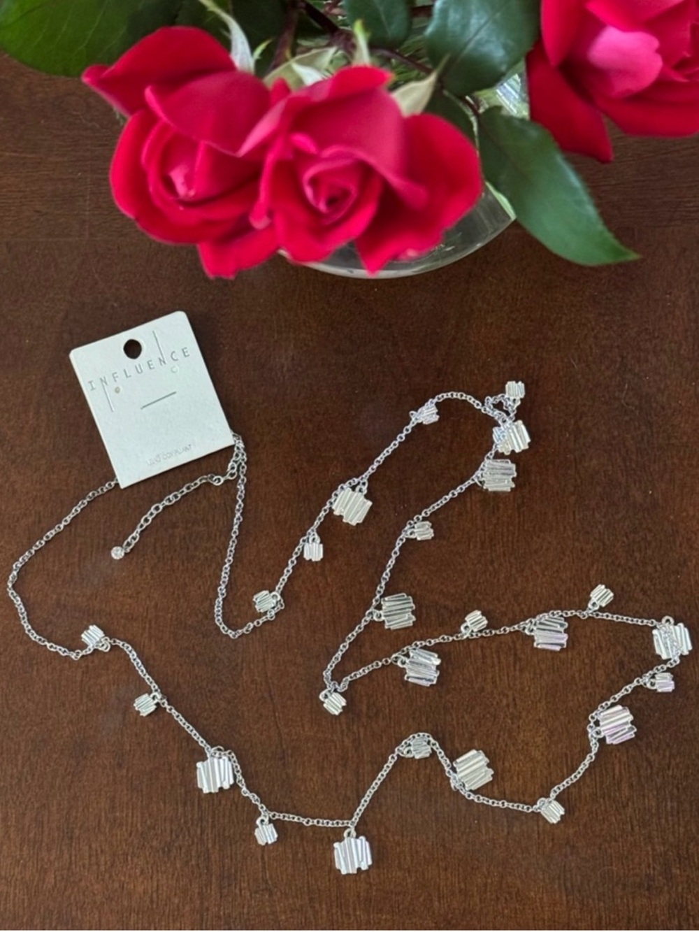 Influence - Adjustable Length Silver Multi-Charm Station Necklace APX 17” - 20”